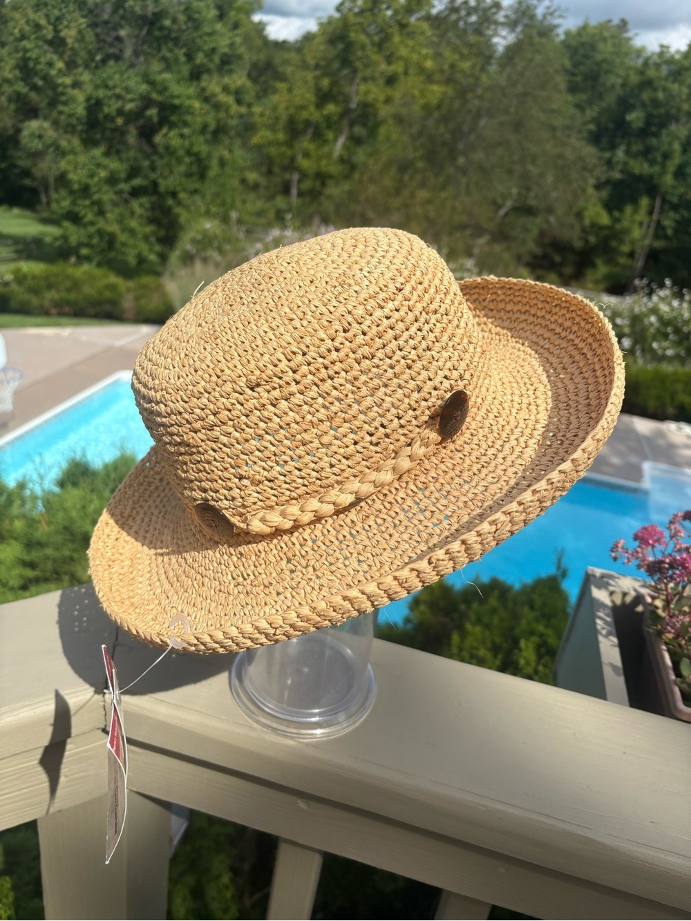 NWT SCALA Lovely Genuine Raffia Sun Hat - Natural Tan, Size: S/M fits up to 21”